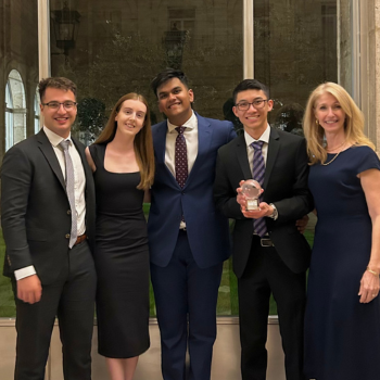 Team members Hassan El-Essawi, Georgia Bryson, Vivek Bhardwaj, and Kyle Chang with faculty advisor Sofy Carayannopoulos.