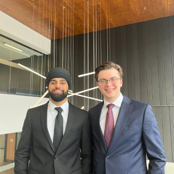 Harpinder Gill and Sebastian Zervas in Lazaridis Hall